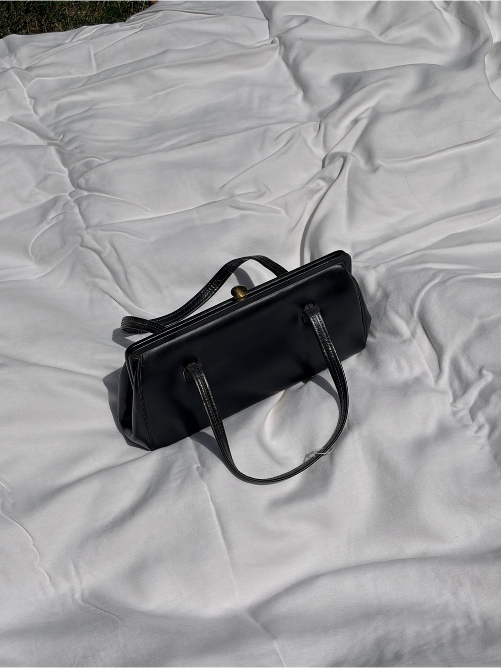 Vintage Black Structured Top-Handle Bag